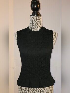 AllSaints Black Smocked Sleeveless Top